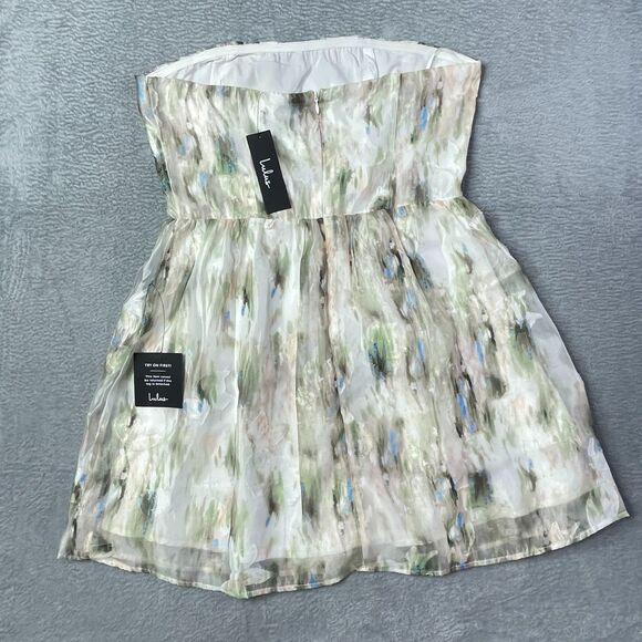 Lulus Womens Floral Mini Dress Large Ivory Coquette Balletcore Dollcore Etheral - Picture 10 of 15
